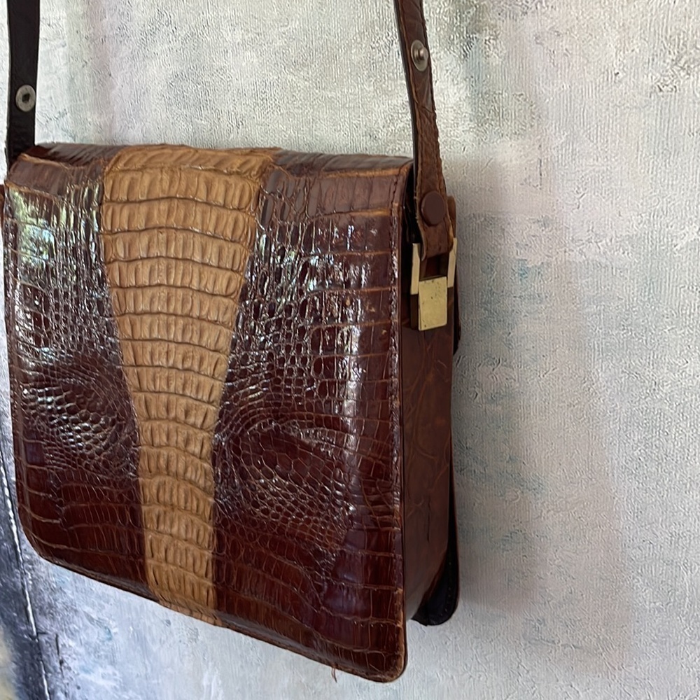 Rare & Exotic Crocodile & Alligator Turn Key Shoulder Bag - Picture 7 of 12